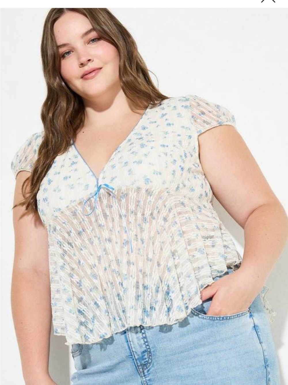 Ribbon Trim Babydoll Top